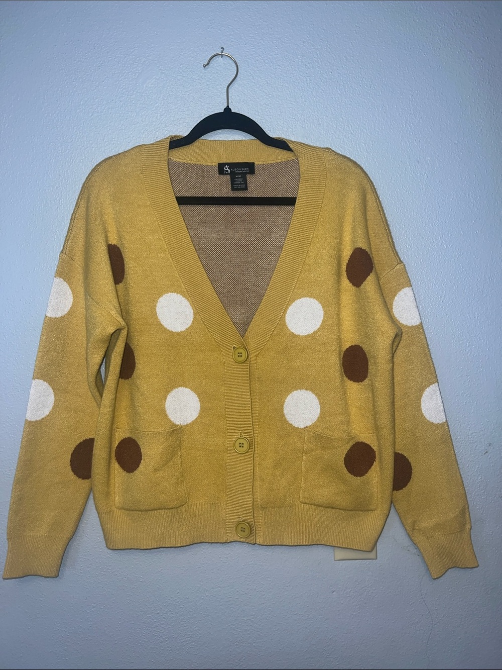 Yellow Polka Dot Button-Front V-Neck Cardigan